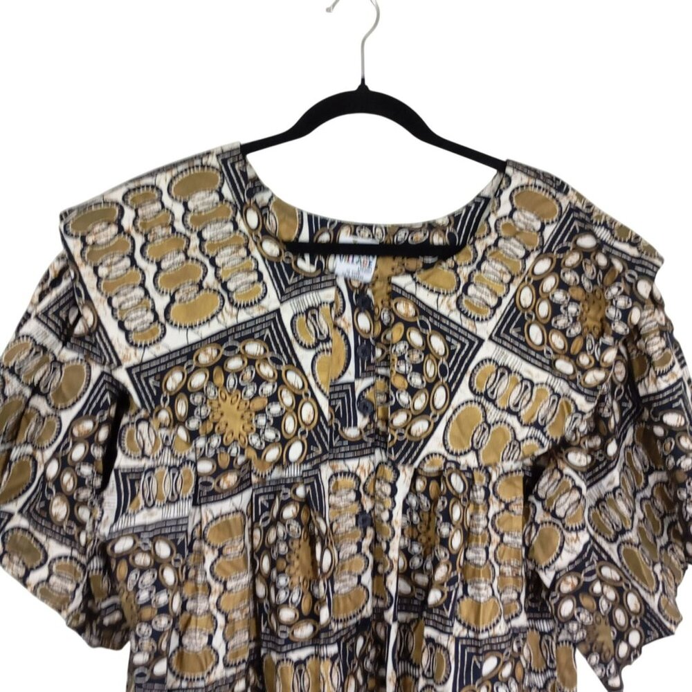 The African Village Multicolor Button-Front Short Sleeve Tunic Dress 100% Cotton - Picture 3 of 12